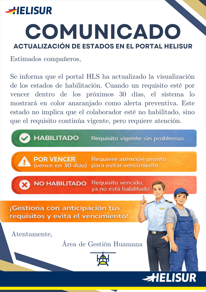ACTUALIZACIÓN DE ESTADOS EN EL PORTAL HELISUR